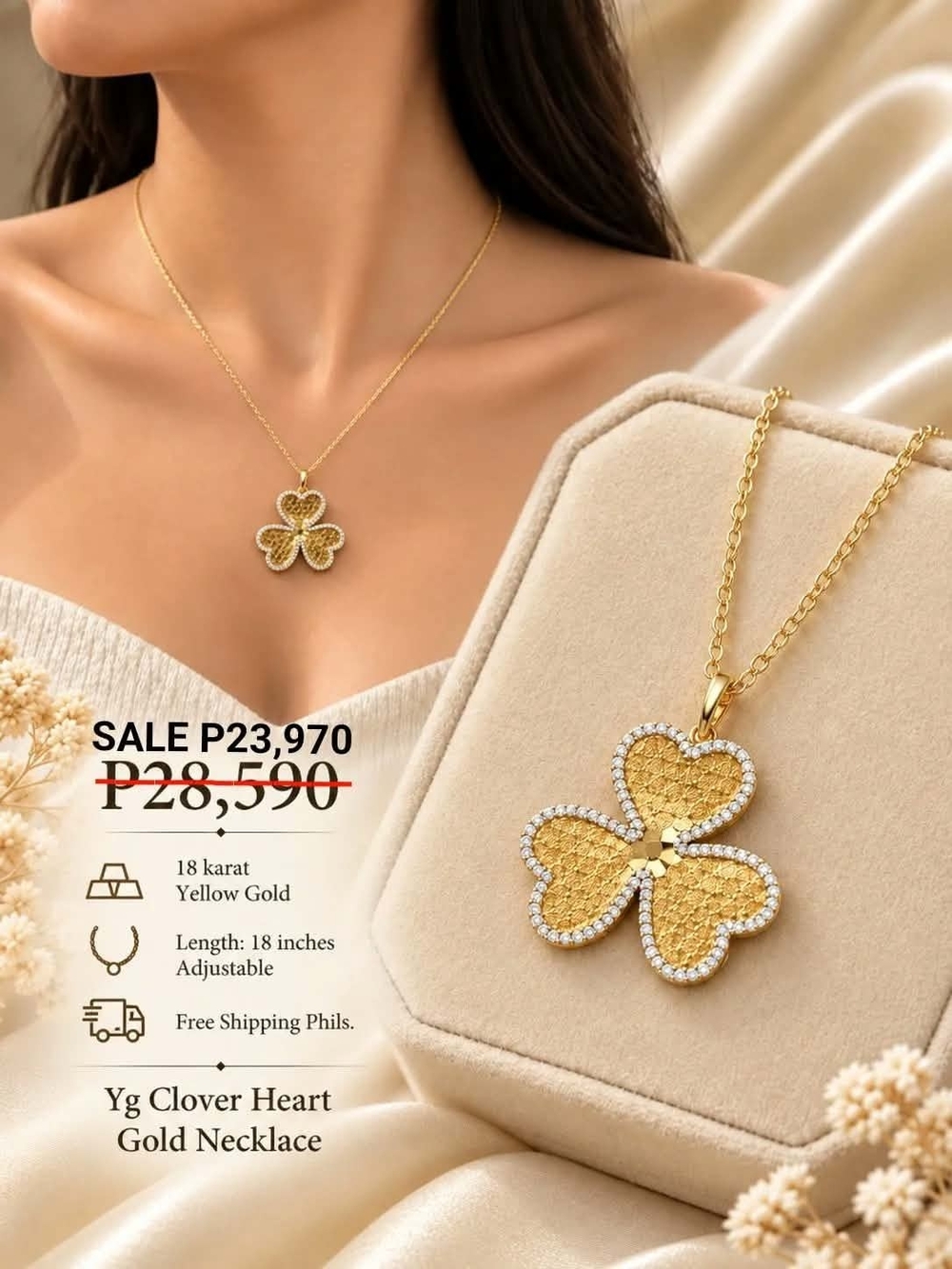Clover Heart Gold Necklace - Yellow Gold